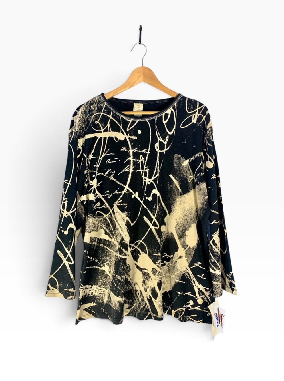 NWT Jess & Jane Artsy Abstract Splatter Script Long Sleeve Tunic Top Size 1X